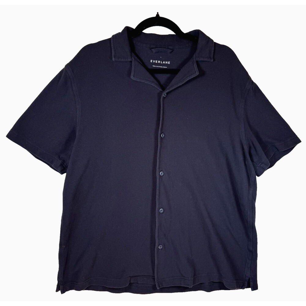 Everlane Shirt Mens L Navy Blue Collared Short Sleeve Full Button Casual Cotton - Picture 1 of 10